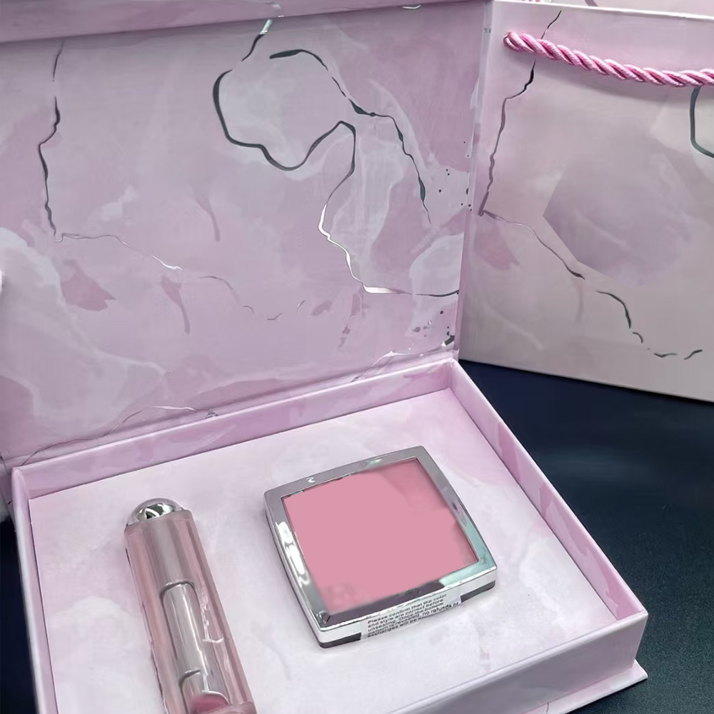Pink Marble 2-Piece Makeup Kit - Blush 001# 4.5g, Color-Changing Lipstick 001# 3.2g, Includes Gift Bag LH