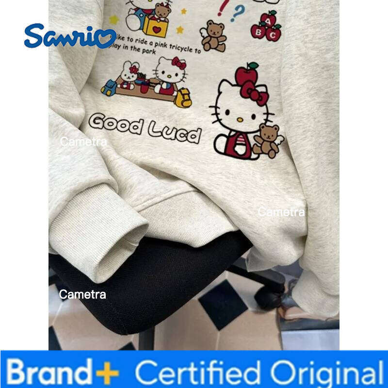 Sanrio Women's Hoodies Autumn Winter Clothing Japanese Anime Cute Hello Kitty Print Hooded Sweatshirt Y2K Oversized Cotton Pullower H260112