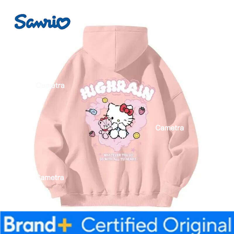 Sanrio Hello Kitty Hoodie Silver Fleece Anime Japanese Style Couple Women's Autumn Winter Fashion Casual Versatile Sweatshirt H260112