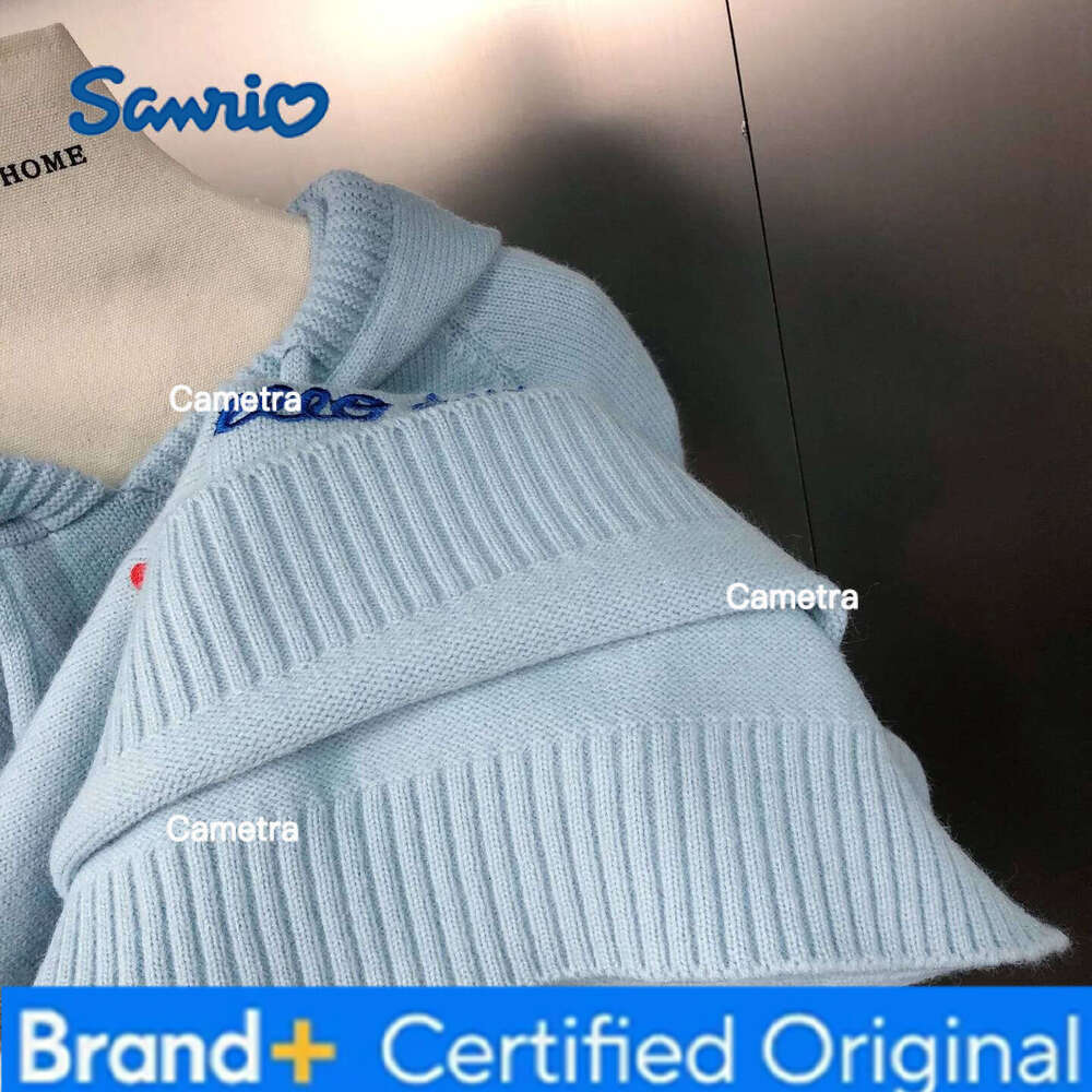 Sanrio New Korean Style Sweet And Stylish Versatile Cartoon Jacquard Knitwear Fashion Loose Casual Blue Hooded Pullover Sweater Women H2601121