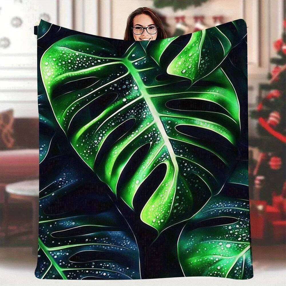 1pc Extra Large 60x80 Inch Tropical Monstera Leaf Blanket - Heavy-Duty Over 100 Threads, All-Season Soft Bedspread/Throw for Cou XJ260112