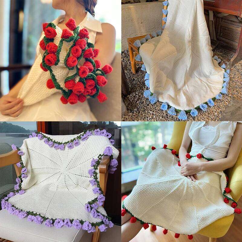 Rose Crochet Flower Bouquet Handmade of Roses Sofa Blanket Manta De Ramo manta de rosas XJ260112