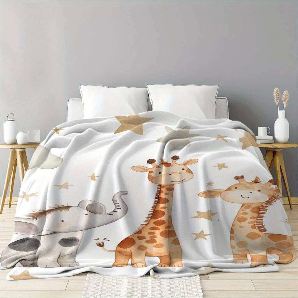 VIKAMA Cartoon Giraffe, Elephant Print Throw Blanket. Soft And Warm, Washable, Nap Blanket On Bedroom Or Living Room Sofa. XJ260112