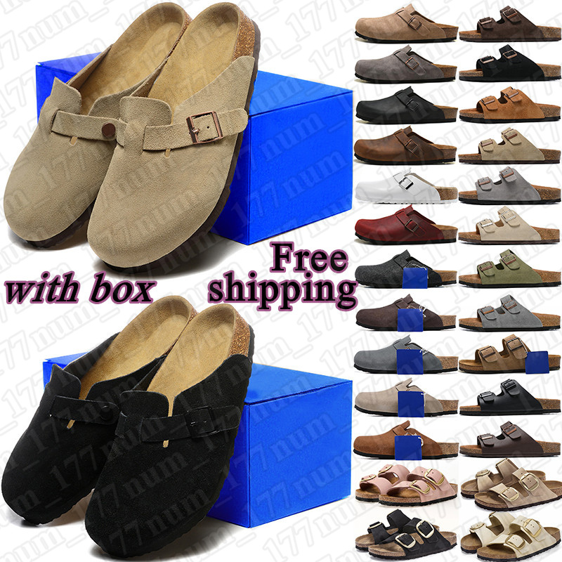 Free shipping designer slippers clogs slides taupe black sand with suede leather upper breathable design flat sliders for women mens premium shoes with box