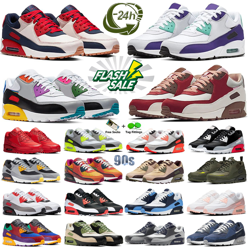 2026 hot Designer 90 Running Shoes 90S Sneakers Triple White Black UNC Mesh Leather Gum Surplus Safety Orange Grape Mens Womens Outdoors Sport Size 36-45 Free shipping
