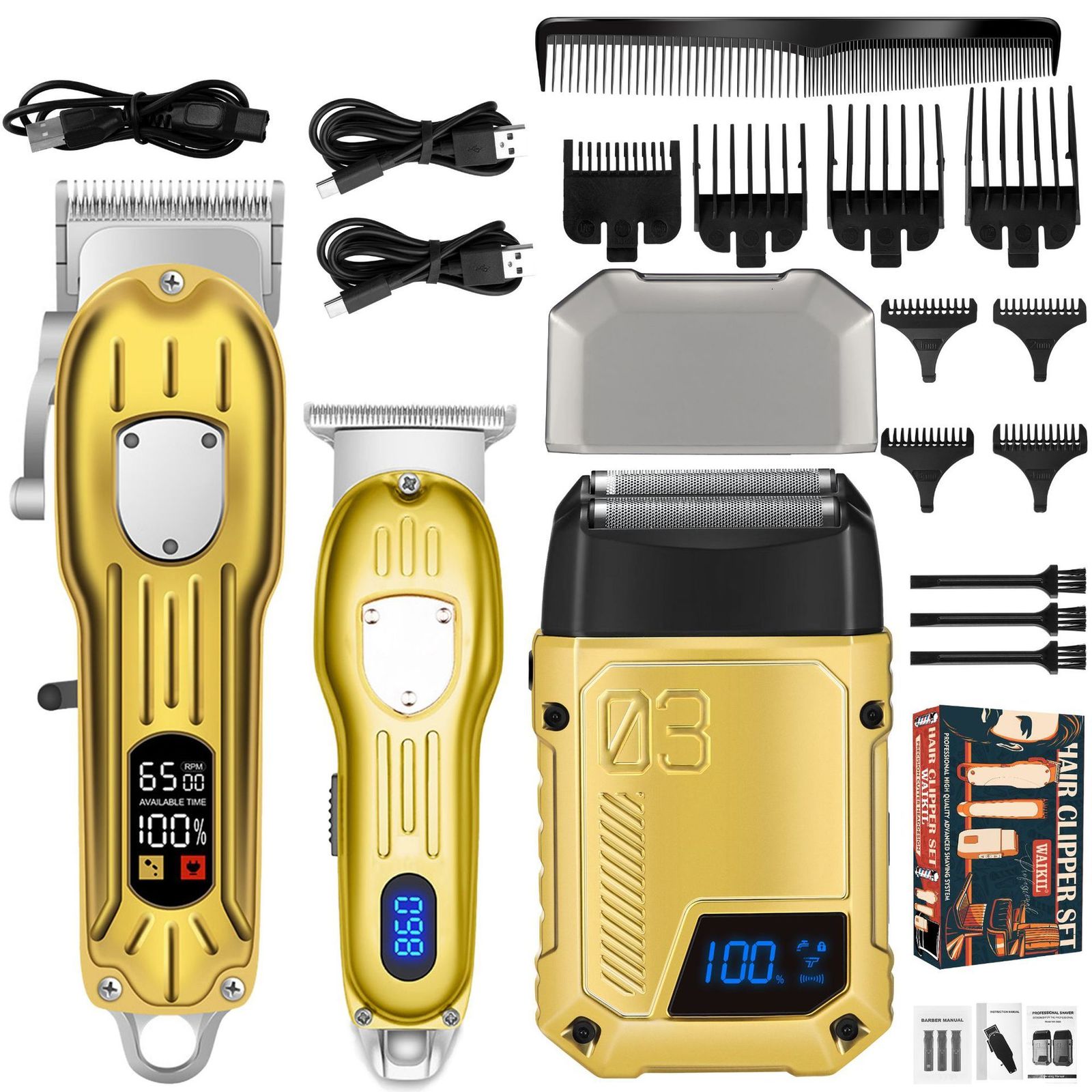 Professional Hair ClippersHair TrimmerBeard Shaver for Men Cordless Barber Clipper Hair Cutting Kit Haircut Grooming Kit 251103