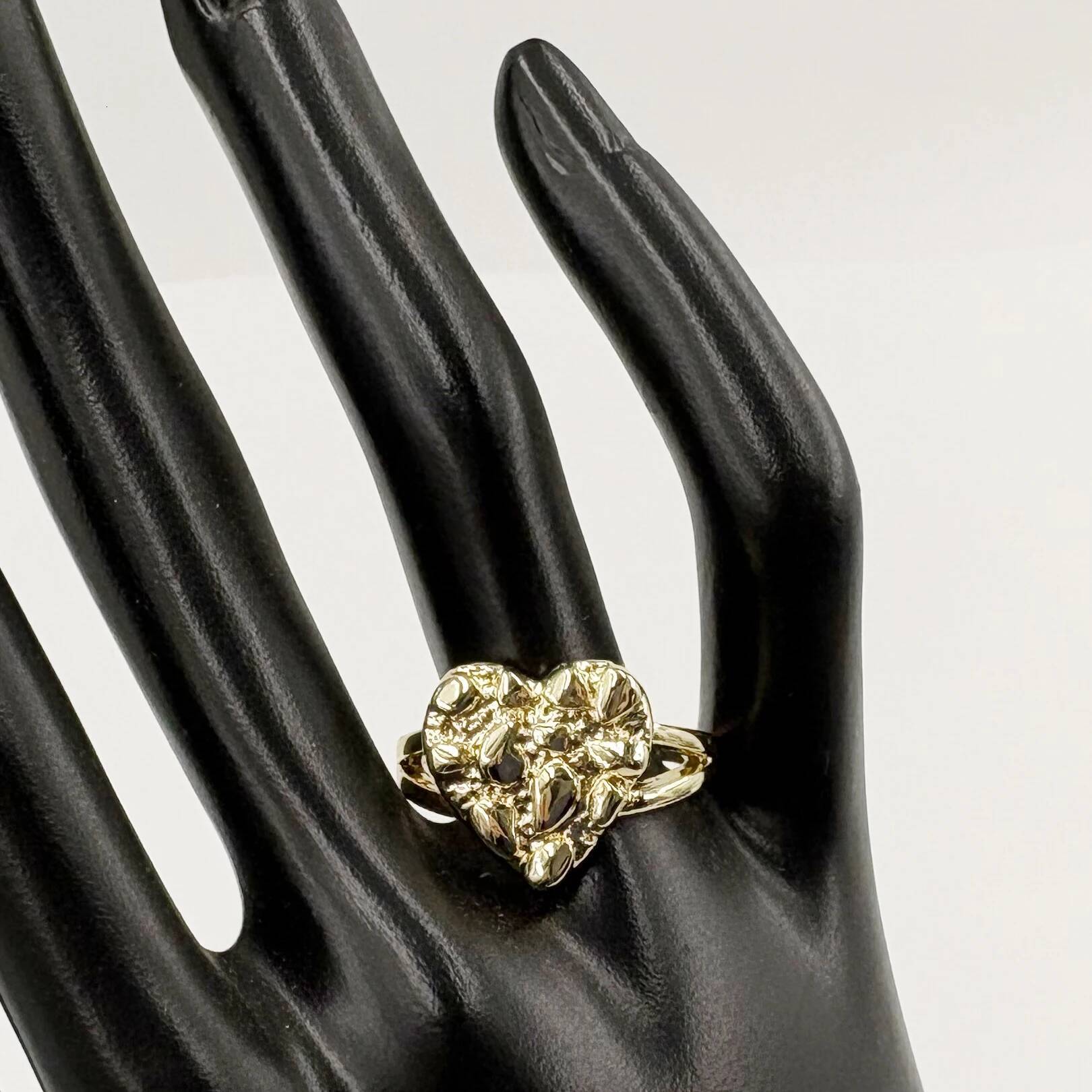 14mm Heart Shape Finger Ring Women Hip Hop Style 14K Gold Plated Nugget Jewelry Gift for Girlfriend Valentine's Day