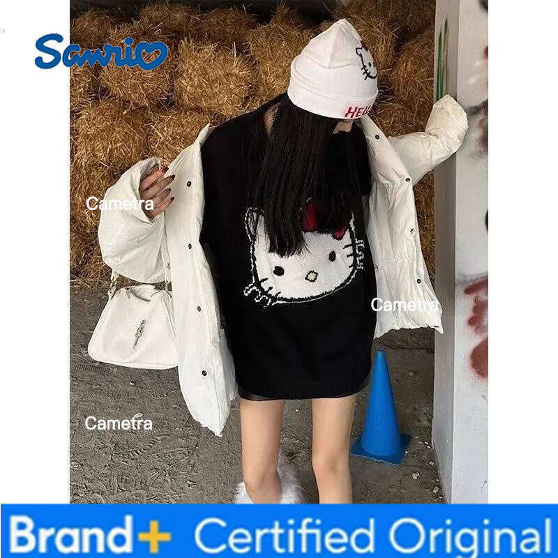 Sanrio Gril Hello Kitty Sweater Kawaii Anime Fashion Student Casual Round neck autumn winter knitwear Pullover tops new style H260112