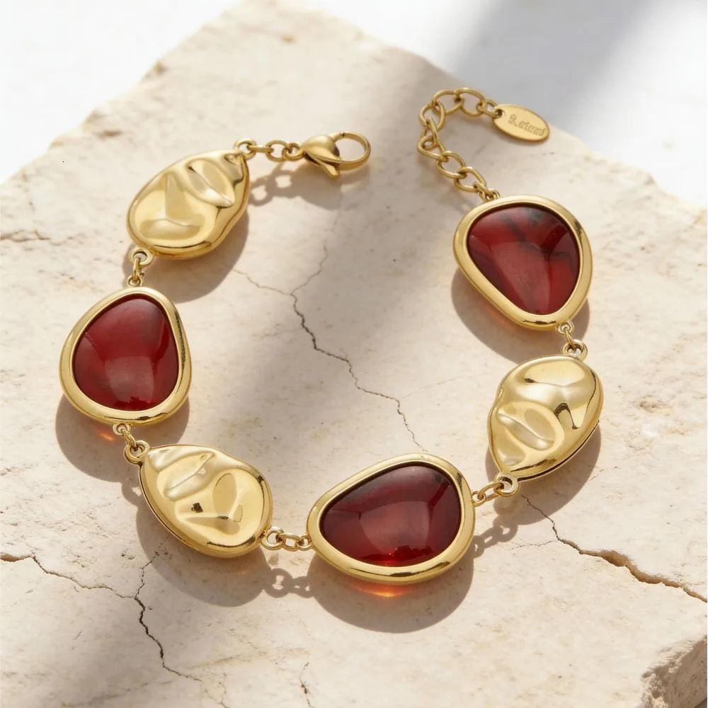 Stainless Steel Bracelet for Women 18K Gold Plated With Gemstone Bracelets Multi-color Resin Beads Chain Bracelet 260107