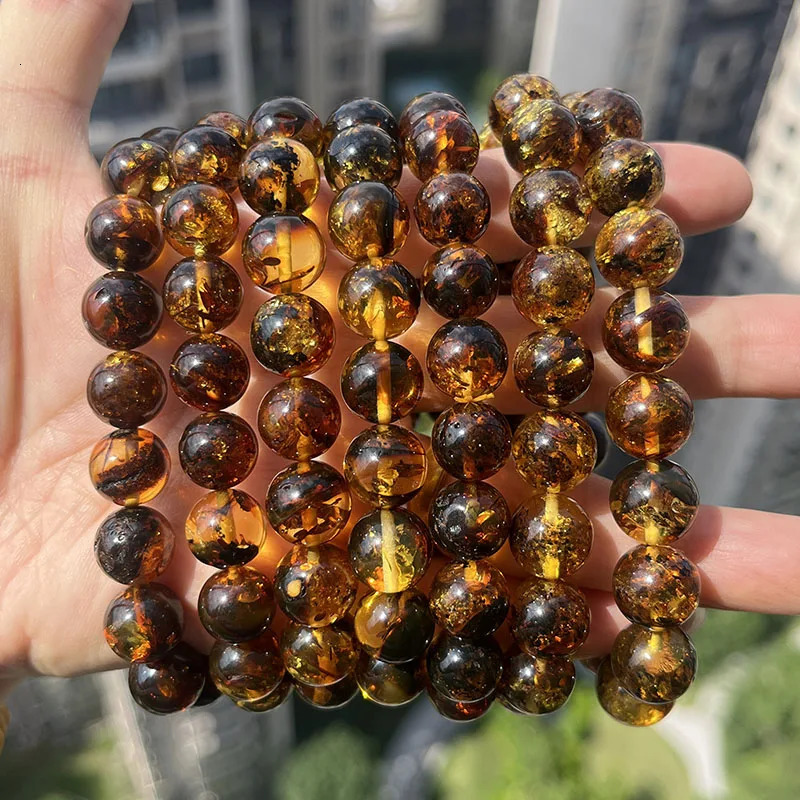 10mm 12mm Big Piebald Amber Bracelet Wholesale Round Defect Stone Diy Trendy Women Baltic Genuine Ambre Natural Jewelry Gift 260107