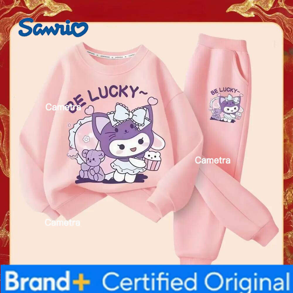 Sanrio 2025 Spring New Kid's Cartoon Kuromi Clothing Sets Children's Hoodies and Long Pants Two Piece Suit for Girl Casual Sweatsuit H260112