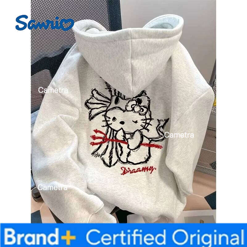 Sanrio Women's Hoodies Autumn Winter Clothing Cute Anime Hello Kitty Design Graphics Hooded Loose Sweatshirt Y2K Oversized Cotton Tops H260112