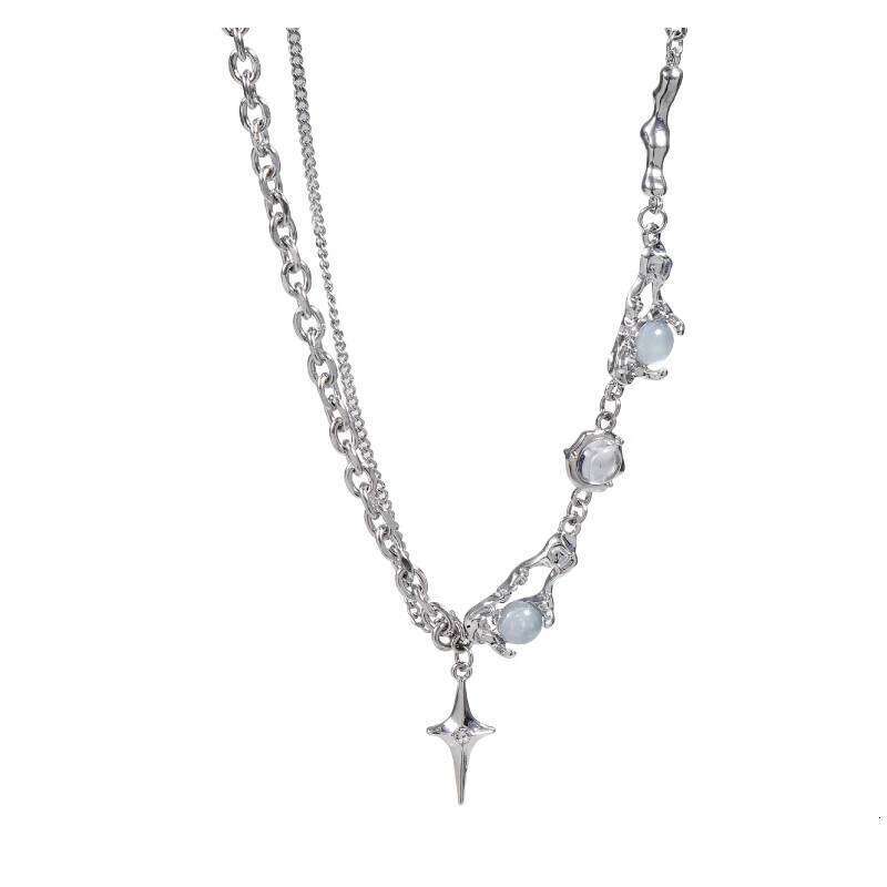 Kpop Fashion Shiny Star Necklace for Women Y2K Crystal Zircon Cross Pendant Necklaces Girls Antique Silver Color Clavicle Chain H260112