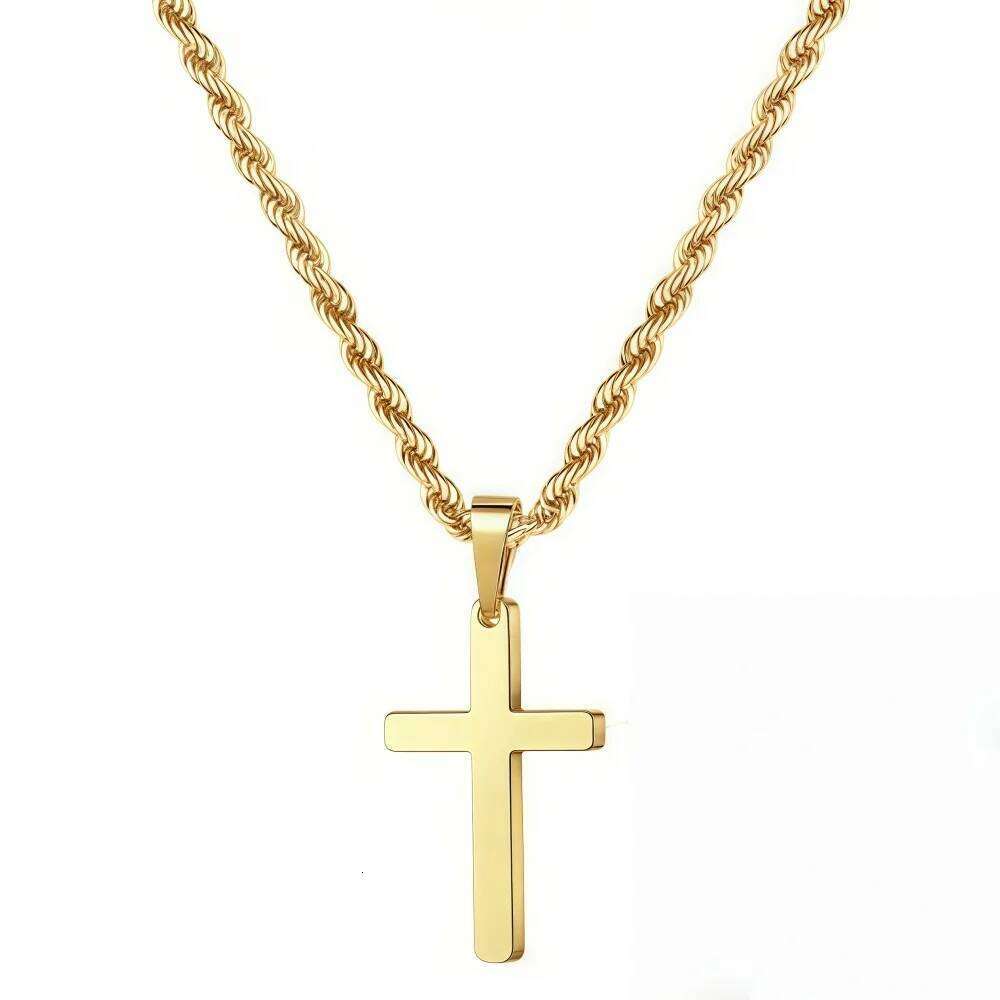 Retro Titanium Twist Chain Gold Color Cross Stainless Steel Pendant Necklace For Men Fashion Jewelry Accessories H260112