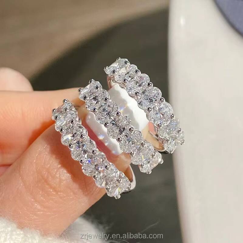 Oval Cut Synthetic Moissanite Wedding Band 925 Sterling Siver 14K 18K Gold Plated Fashionable Mossanite Ring - view 5