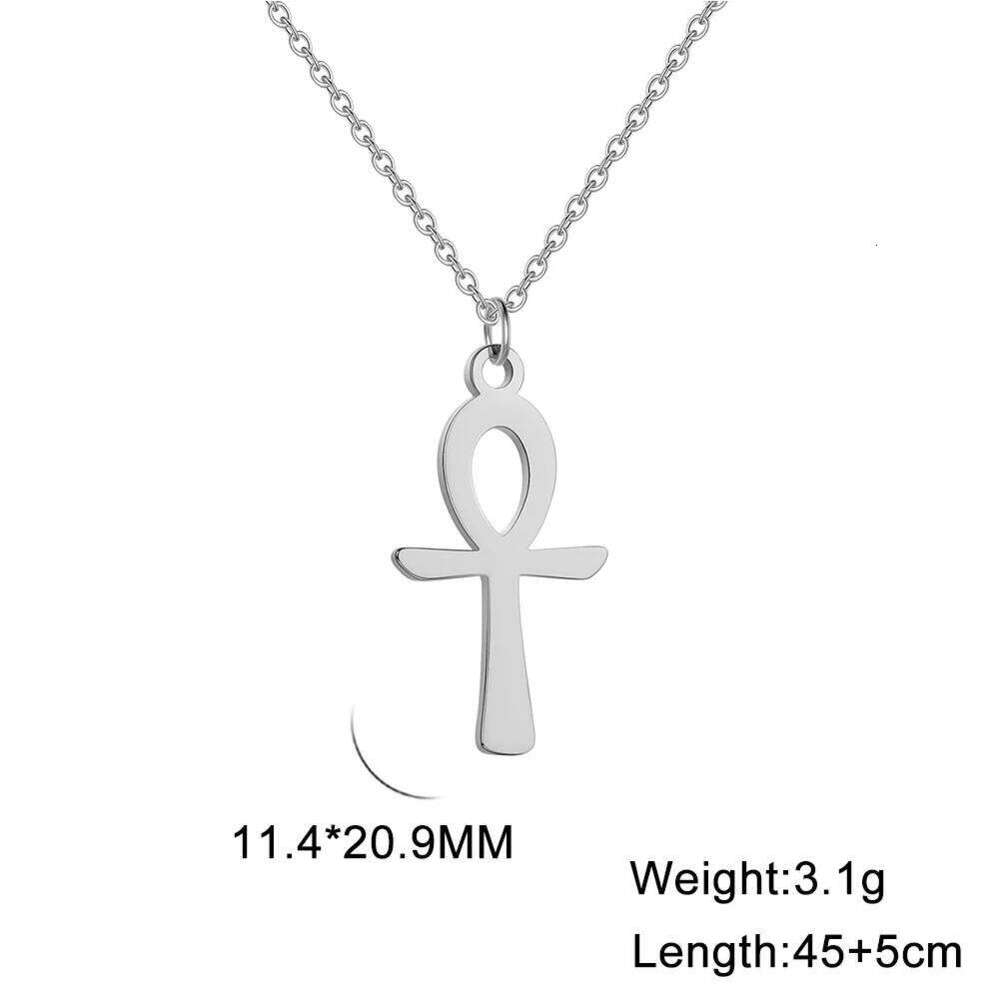LIKGREAT Vintage Stainless Steel Ankh Cross Egyptian Amulet Pendant Necklace Religious Collar Chain Jewelry for Women Men H260112