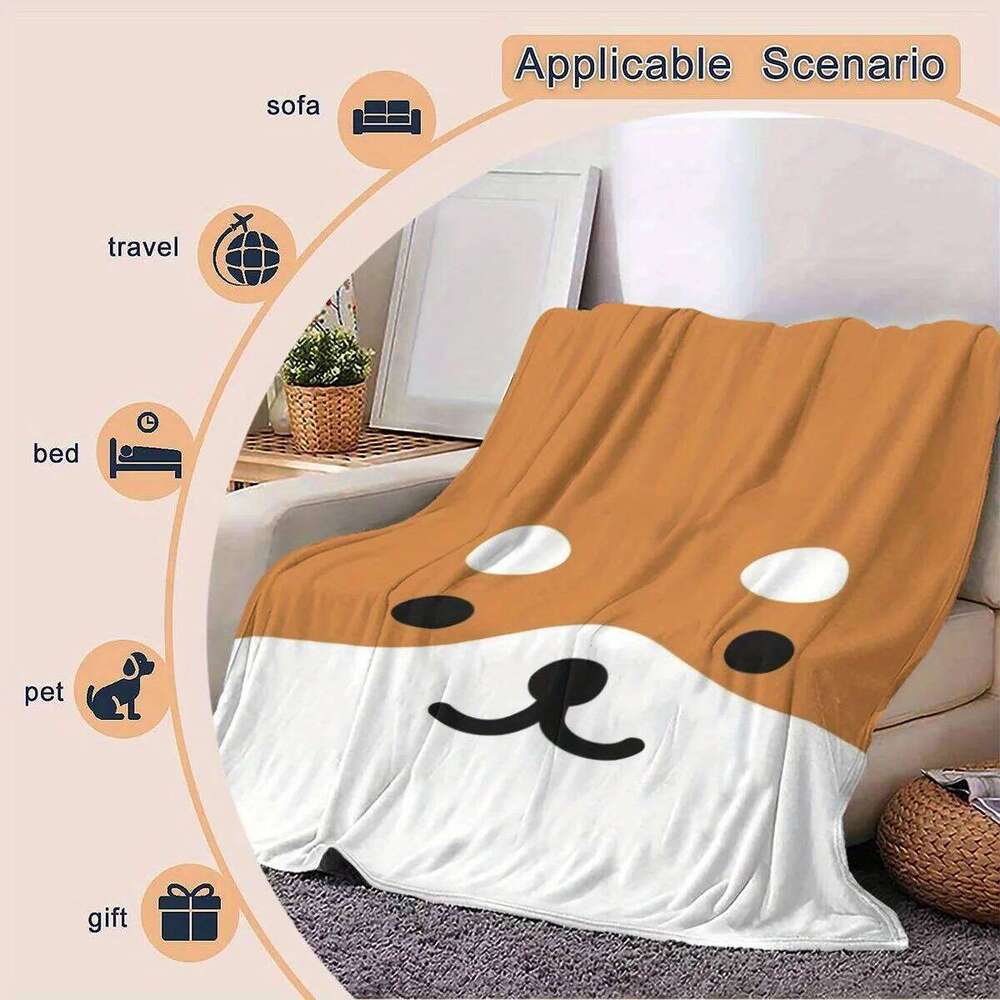 Shiba Inu Flannel Blanket - Ultra-Soft Quilted Print | Cozy All-Season, Sofa/Bedroom Decor, Animal Theme Gift XJ260112