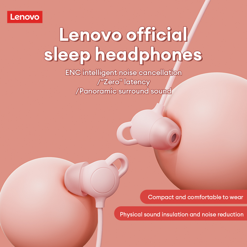 Lenovo YF44 Wired Earphones In-Ear Noise-Canceling Sleep Headphones with Smart In-Line Controls and Microphone Hi-Fi Sound Quality Music Headset
