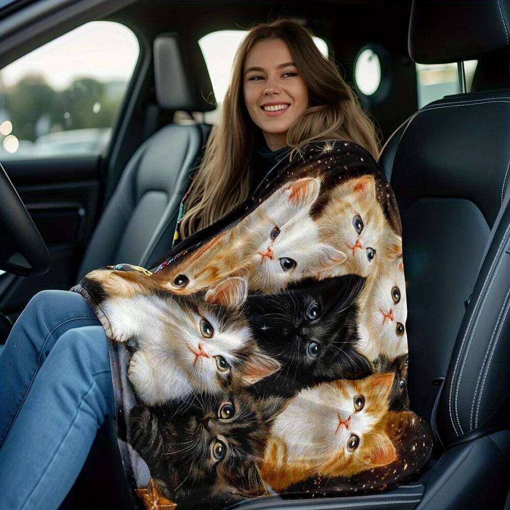 Starry Cat Magic Soft Blanket Dual-Use Living Room & Bedroom Cute Decorative Throw for Pet Lovers | Cozy Home Accent XJ260112