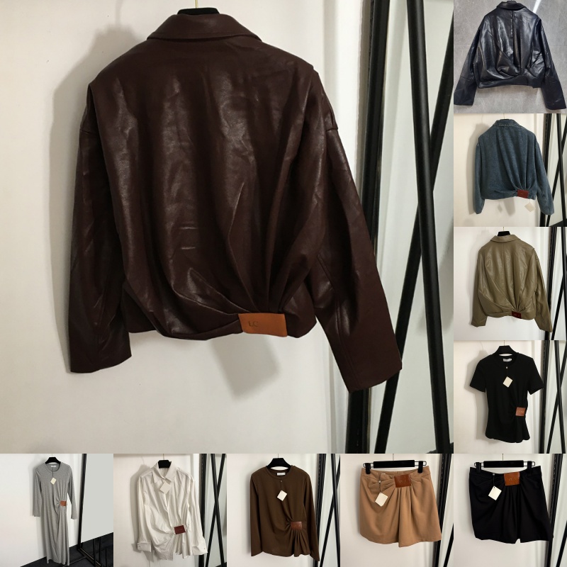 Designer Cropped Zipper Jacket Women Luxury Leather Patchwork Skirts Long Sleeve Lapel PU Leather Jackets Workwear Birthday Party Elegant Trousers