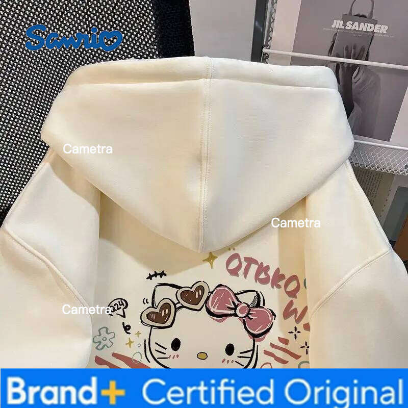 Sanrio Hello Kitty Women's Hooded Sweatshirt New Spring Autumn Fleece Lined Cartoon Fashionable Winter Casual Pullover Trendy H260112