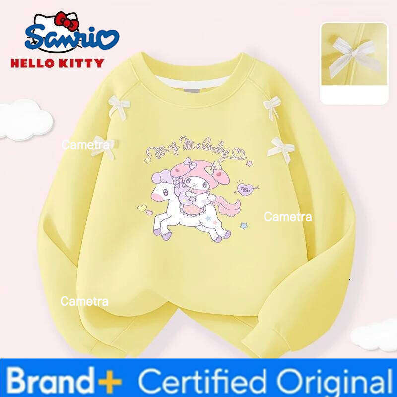 Sanrio Hello Kitty Kids Clothes Girls Sweet Cute Bow Decor Sweatshirt Autumn Winter Warm-keeping Pullovers Soft Comfortable Blouse H260112