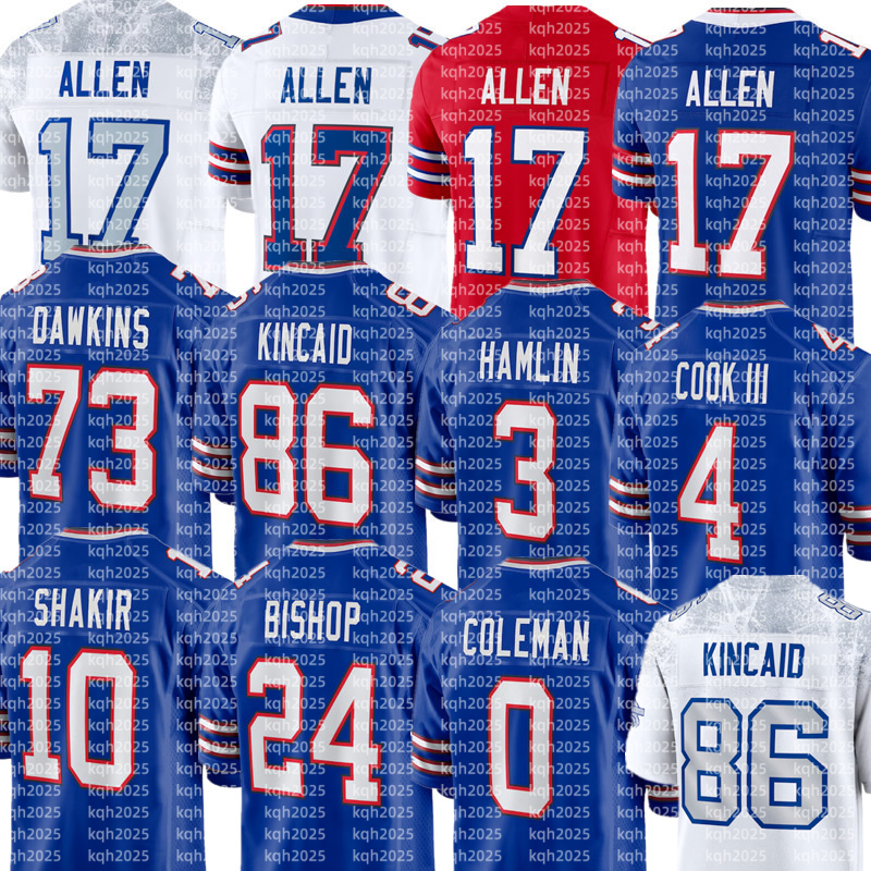 Josh Allen James Cook III Khalil Shakir Keon Coleman Dawson Knox Christian Benford Dalton Kincaid Dion Dawkins Maxwell Hairston Joey Bosa bill Football Jersey