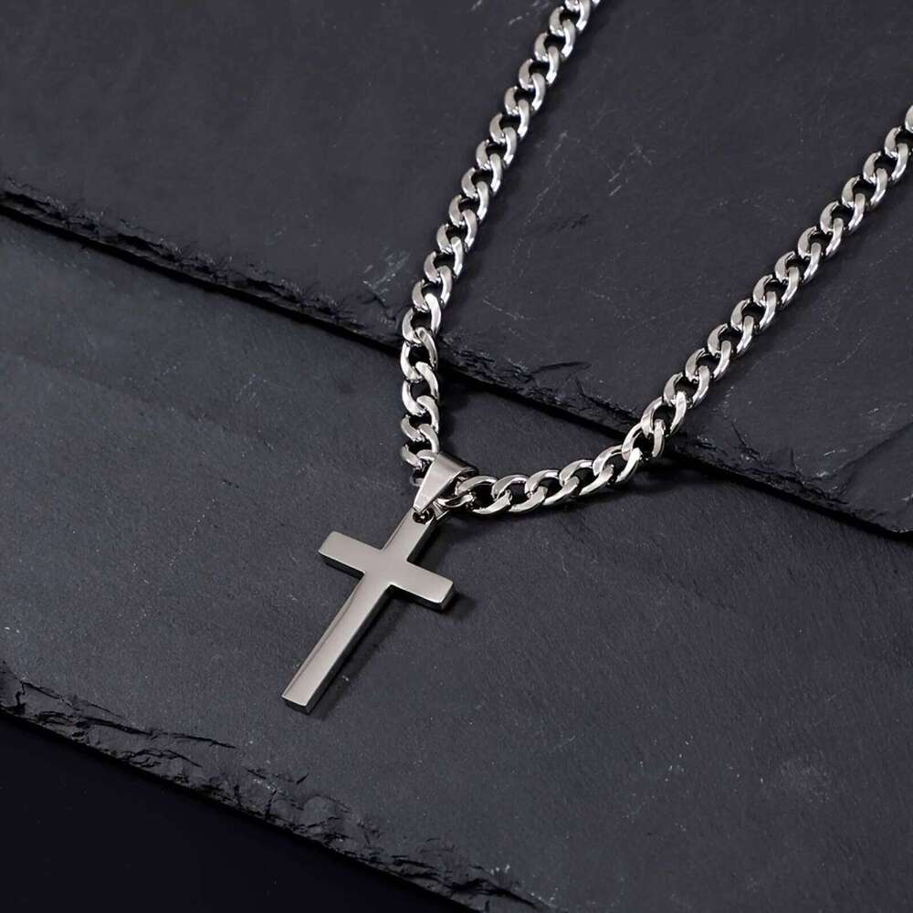 Mens Hip Hop Style Cross Necklace Stainless Steel Pendant Simple Daily Formal Chain Gift for Dad Husband Boyfriend Fathers Day H260112