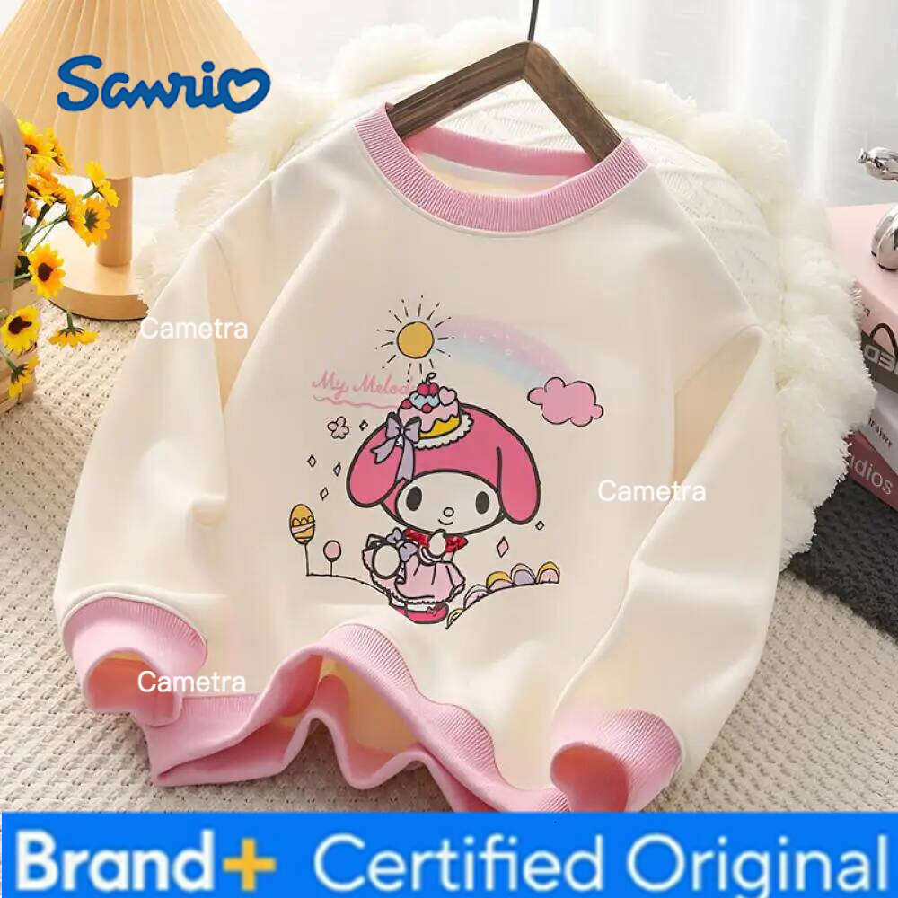 Sanrio Kuromi Girls Hoodie Spring Autumn Tops My Melody Cinnamoroll Long Sleeves T-Shirt Pullover Sweater Kawaii Bottoming Shirt H260112