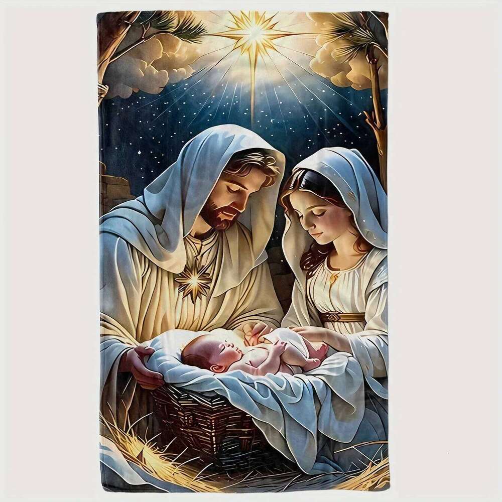 Jesus Manger Christmas Blanket Soft Flannel Throw for Sofa Bed Office Travel Camping - All-Season Starry Night Theme Gift XJ260112