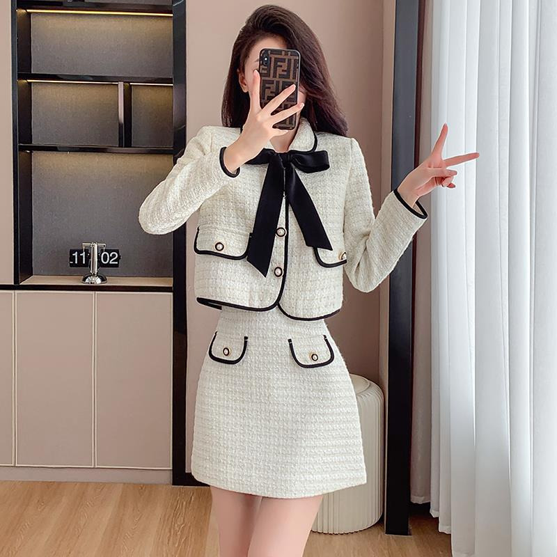 2026 Designer Two Piece Dress Set Women's Floral Jacket Skirt Set Long Sleeve Sports Jacket Suitable for Work and Leisure