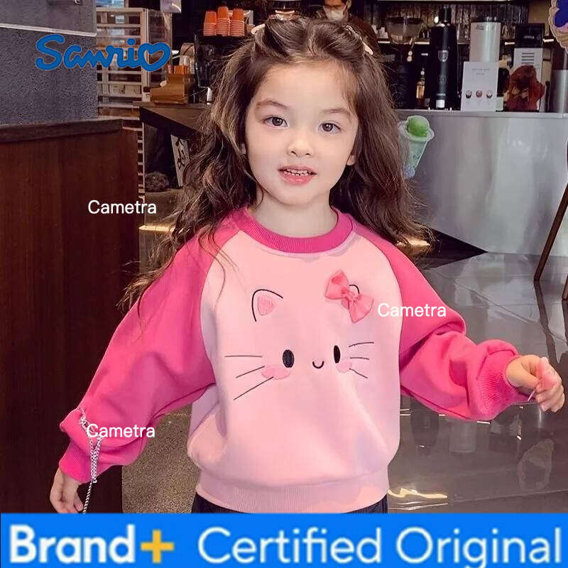 Sanrio 2025 New Girls' Mid-Big Size Fleece-Lined Cartoon Crewneck Sweatshirt Autumn/Winter Warm Stylish Viral Base Layer Top H260112