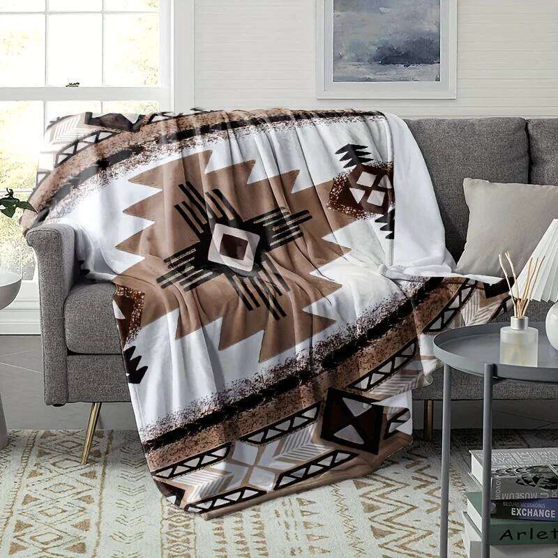 VIKAMA Southwest Geometric Throw Blanket Flannel Machine Washable Lint-Free Wabi-Sabi Style Living Room Bohemian Theme Decor XJ260112