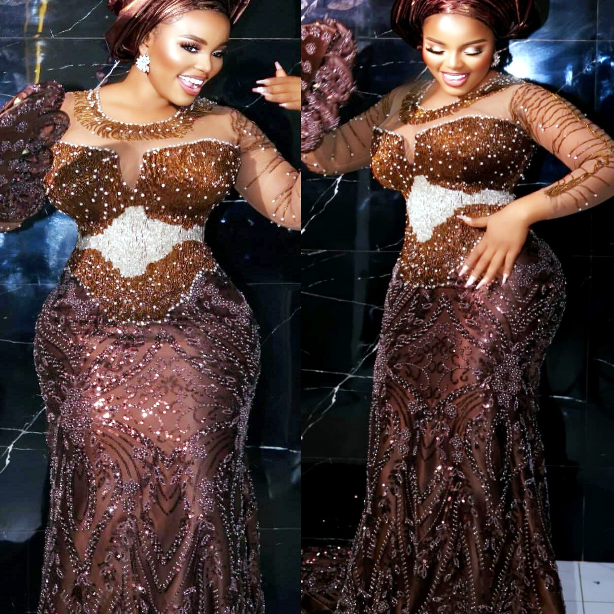Aso Ebi Nigerian Brown Mermaid Prom Dresses 2026 Beaded Crystals Sequined Evening Formal Party Second Birthday Engagement Gowns Dress For Special Occa