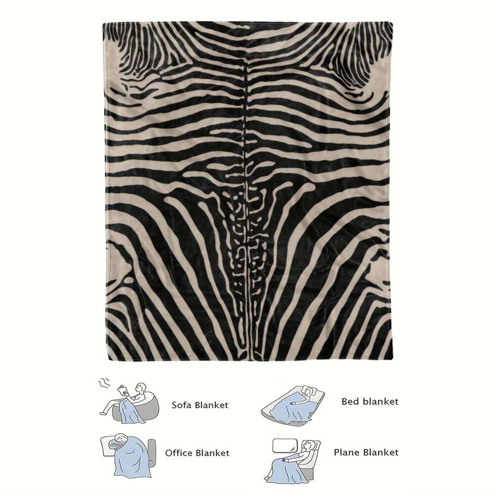 Zebra Print Flannel Throw Blanket, Soft Warm All-Season Decorative Cover for Bed Sofa, Modern Style Home Decor Gift XJ260112