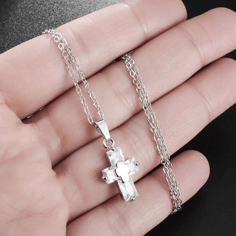 Delicate Crystal Cross Pendant Women Girls Necklace Elegant Party Wedding Jewelry Catholic Amulet Gift H260112