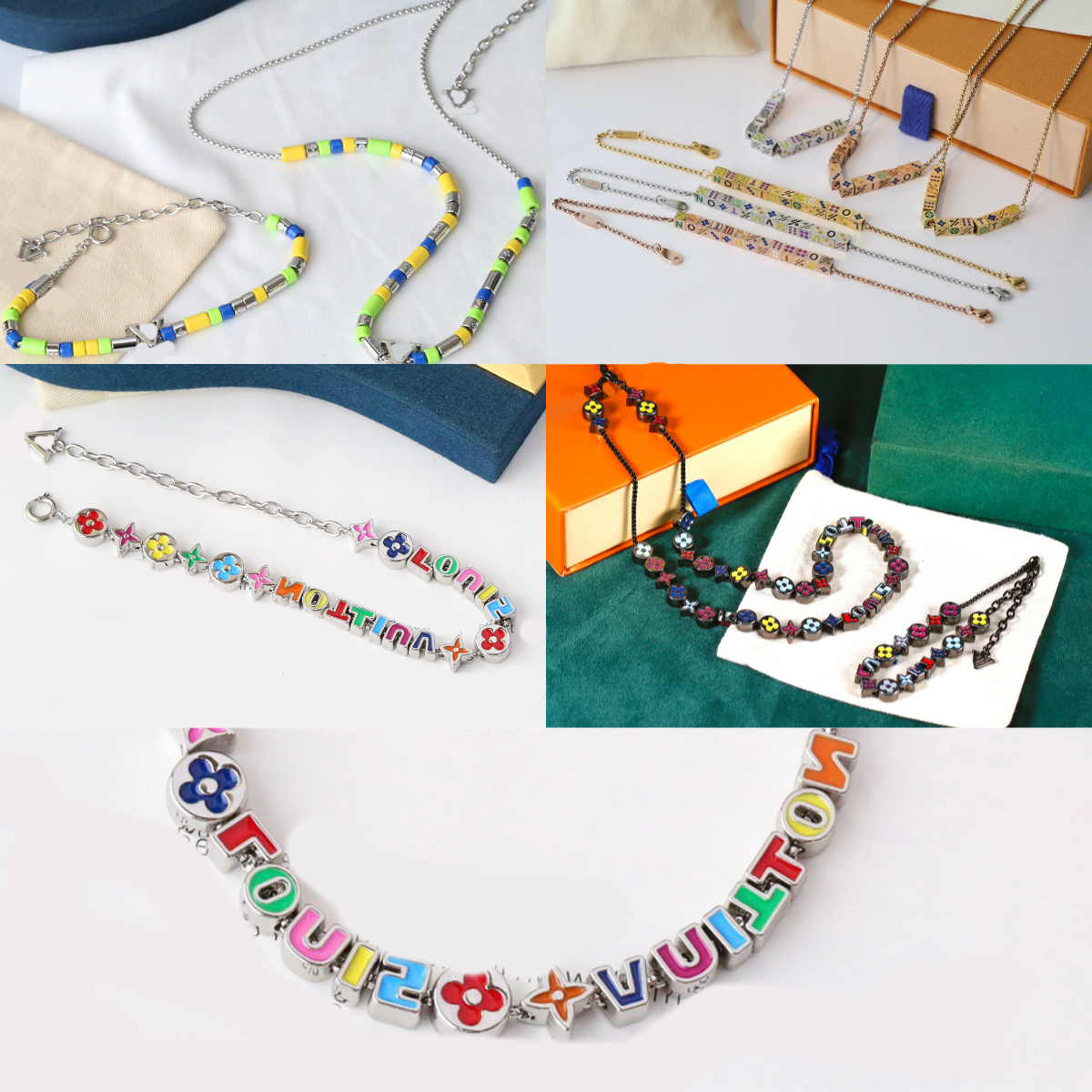 Designer Bracelet Necklace Luxury Clover Letter Beads Charm Bracelet Bangle Gold Silver Plated Chain Bracelet For Women Men Party Fashion Jewelry Love Gift