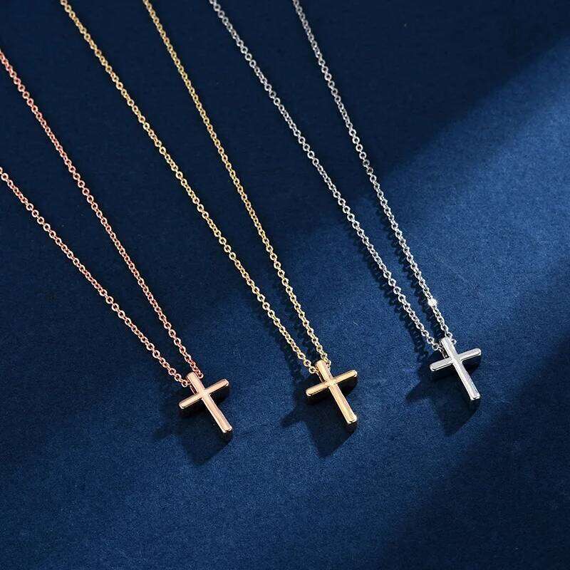 PANJBJ S925 Sterling Silver Korean Personality Glossy Cross Necklace Ladies Simple And Versatile Pendant Chain NecklacePANJBJ H260112