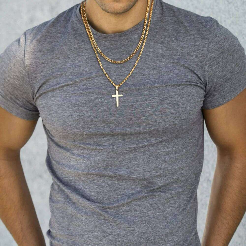 Retro Titanium Twist Chain Gold Color Cross Stainless Steel Pendant Necklace For Men Fashion Jewelry Accessories H260112