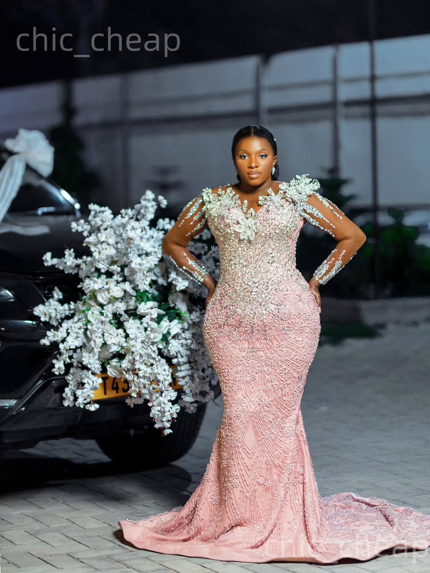 Aso Ebi Pink Mermaid Prom Dresses 2026 Beaded Crystals Flowers Sequined Evening Formal Party Second Birthday Engagement Gowns Dress For Special Occasi