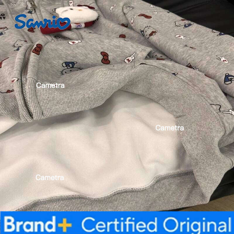 Sanrio Girl Loves The Full Printed Hello Kitty Sweet Style Hooded Sweatshirt for Students Loose Casual Versatile Cardigan Jacket H260112