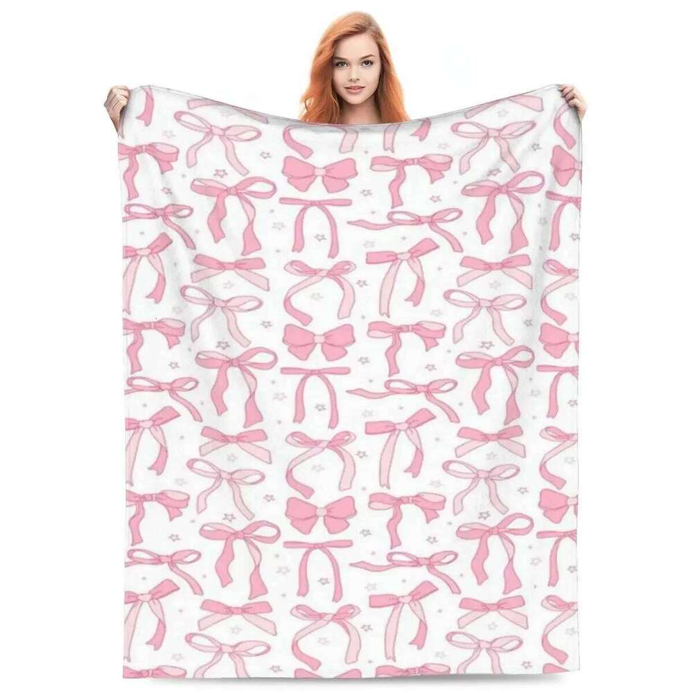 Throw Ballet Pink Ribbon And Bow Micro Fleece Blanket Four Sizes Trendy Comfortable For Camping Gift XJ260112