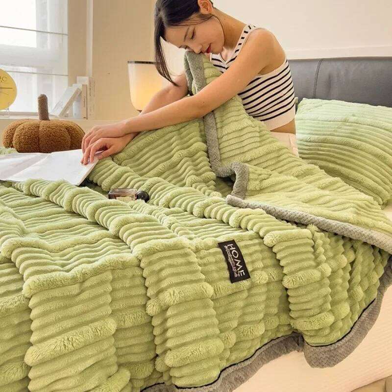 Solid Colour Rabbit Plush Striped Autumn Winter Warm Soft Fluffy Warmth Sofa Blankets for Throw Napping Shawl Blanket XJ260112