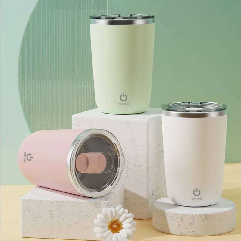 Electric Mug Automatic Magnetic Stirring Rechargeable Lazy Coffee Mixing Cup Stainless Steel Drinking Utensils for Office Home Travel Portable Stirrer