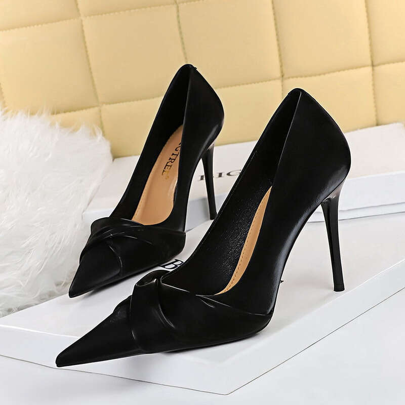 Free high quality shipping Korean Style Elegant Banquet High Stiletto Heels Slimming Shallow Mouth Pointed Toe Bowknot Women's Single Shoes