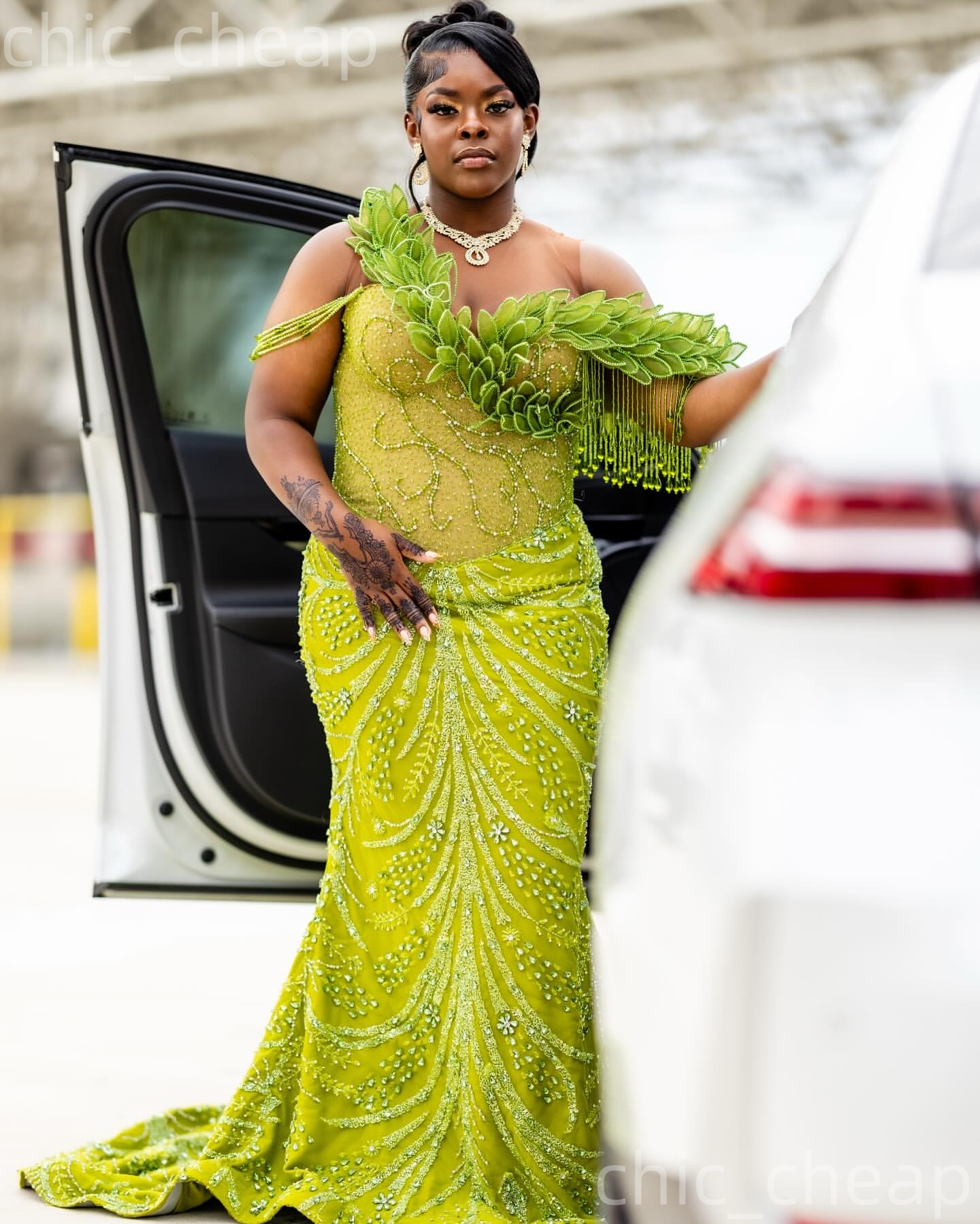 Aso Ebi 2k25 Yellow Green Mermaid Prom Dresses 2026 Florals Crystals Sheer Neck Evening Formal Party Second Birthday Engagement Gowns Dress For Specia