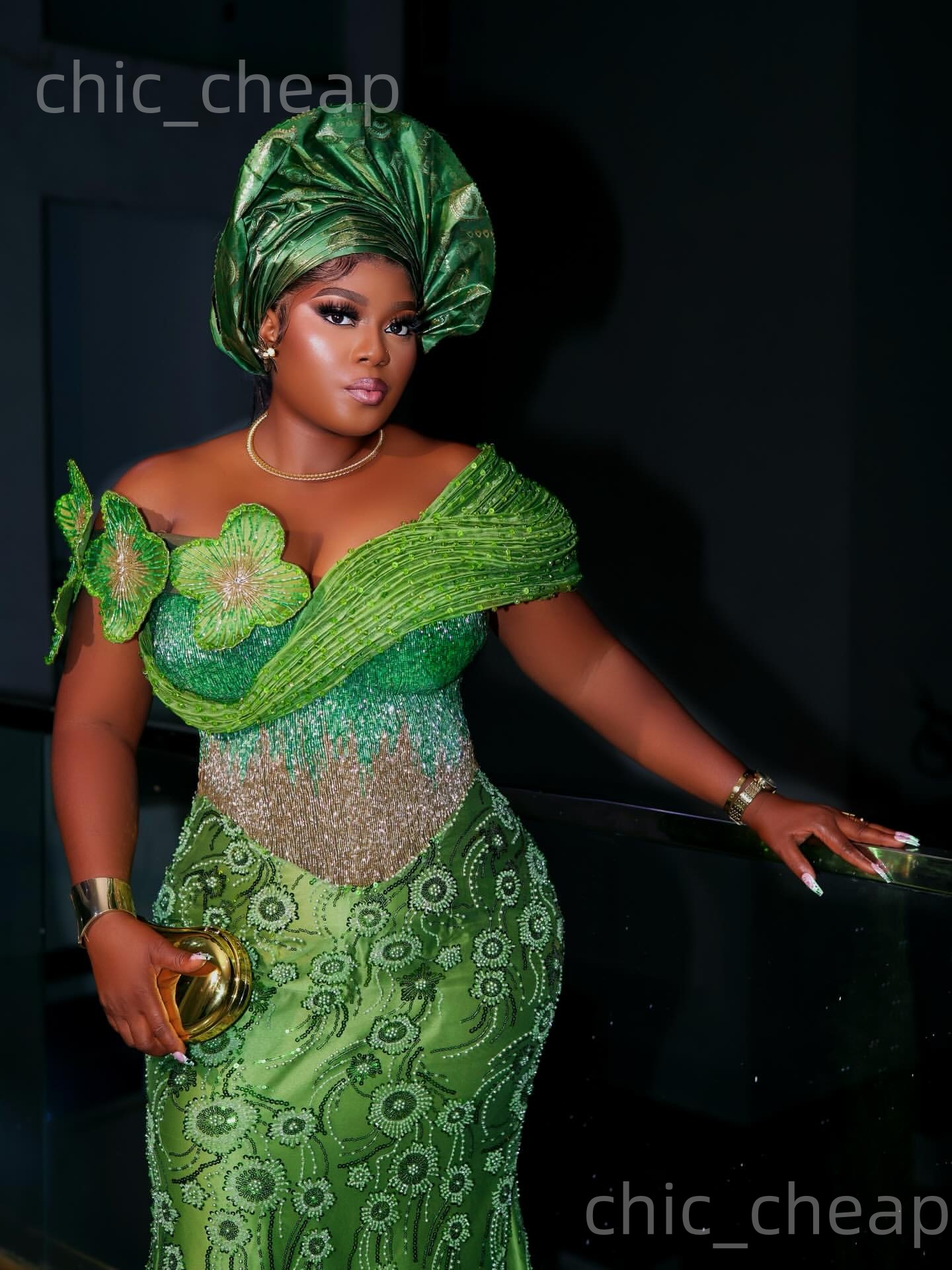 Aso Ebi Nigerian Green Mermaid Prom Dresses 2026 Flowers Beaded One Shoulder Evening Formal Party Second Birthday Engagement Gowns Dress For Special O