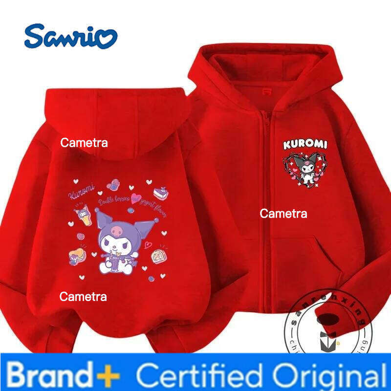 Sanrio Hello Kitty Kuromi Cartoon Boys and Girls 3 14 Years Old Kawaii Street Casual Sweatshirt Children's Outdoor Sports Zipper Hoodie H260112