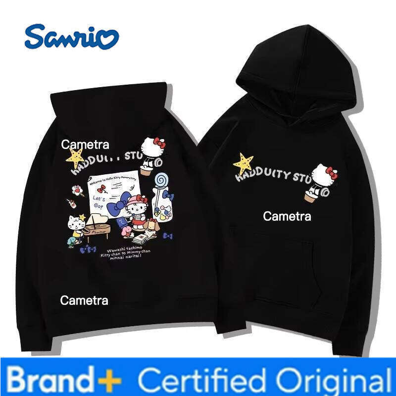 Sanrio 2025 Autumn Winter Women's Hoodies Anime Hello Kitty Clothing Print Hooded Sweatshirt Y2K Oversized 100% Cotton Pullover Girls H260112