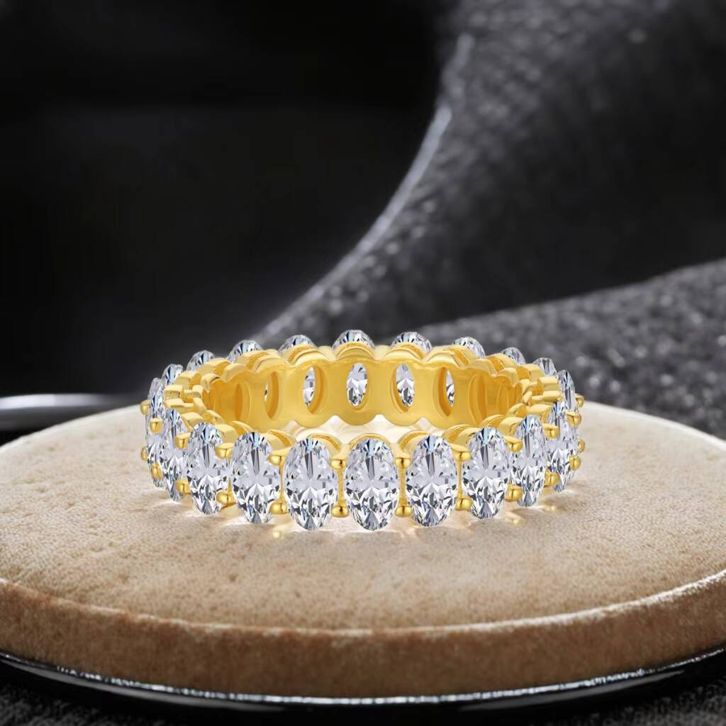 Oval Cut Synthetic Moissanite Wedding Band 925 Sterling Siver 14K 18K Gold Plated Fashionable Mossanite Ring - view 3